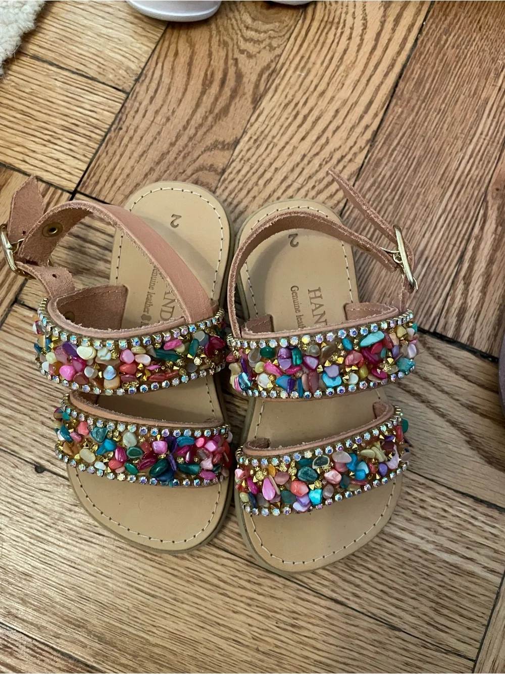 Handmade Kids Multicolor Beaded Leather Sandals from Greece
